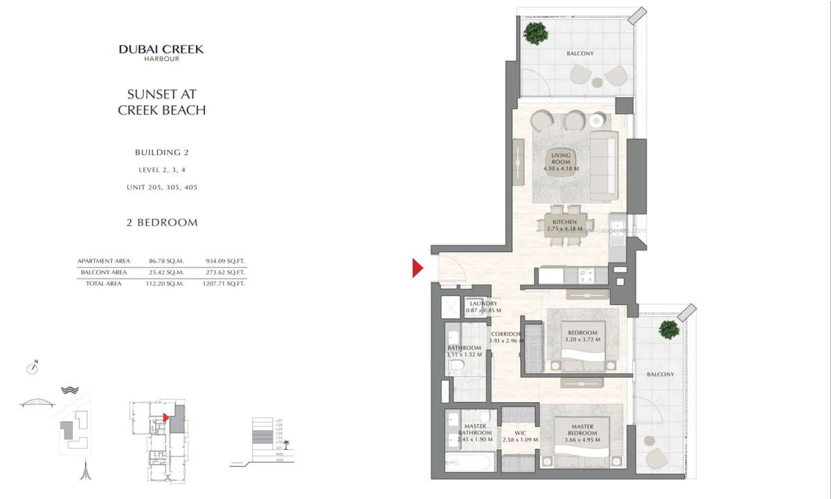 Building 2 - 2 Bedroom Level 2 To 4 Unit 205-305-405, Size 1207.71 sq ft